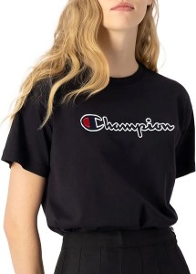 Czarny t-shirt Champion z krótkim rękawem z okrągłym dekoltem w sportowym stylu