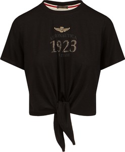 Czarny t-shirt Aeronautica Militare w militarnym stylu z krótkim rękawem