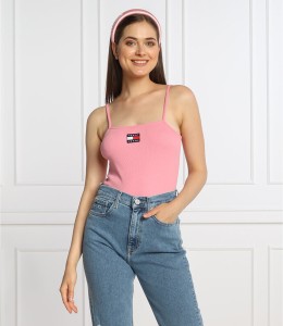 Różowy top Tommy Jeans w stylu casual z okrągłym dekoltem