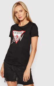 Czarny t-shirt Guess w młodzieżowym stylu z okrągłym dekoltem
