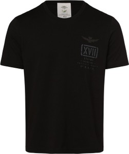 Czarny t-shirt Aeronautica Militare z krótkim rękawem z dżerseju