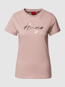 Różowy t-shirt Hugo Boss z okrągłym dekoltem w młodzieżowym stylu z krótkim rękawem