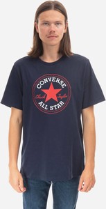 Granatowy t-shirt Converse w młodzieżowym stylu z krótkim rękawem