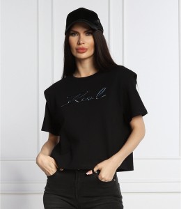 T-shirt Karl Lagerfeld w młodzieżowym stylu z okrągłym dekoltem