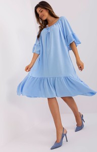 Niebieska sukienka ITALY MODA oversize z długim rękawem mini