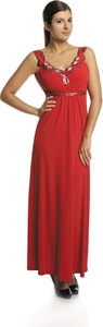 Czerwona sukienka Fokus maxi z dekoltem w kształcie litery v z dzianiny