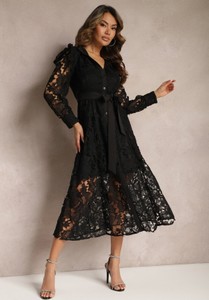 Czarna sukienka Renee midi z dekoltem w kształcie litery v