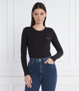 Czarna bluzka Calvin Klein z okrągłym dekoltem w stylu casual