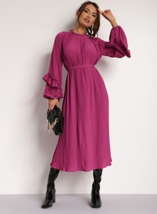 Fioletowa sukienka Renee z długim rękawem