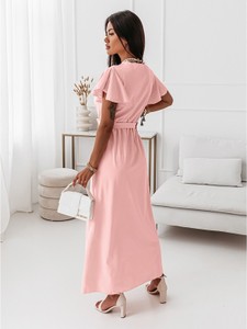 Różowa sukienka Magmac z tkaniny z krótkim rękawem maxi