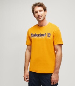 Żółty t-shirt Timberland w młodzieżowym stylu z krótkim rękawem