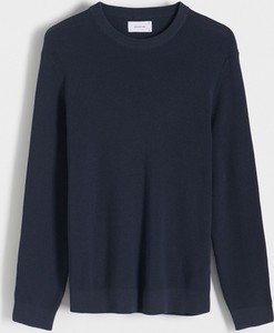 Granatowy sweter Reserved z okrągłym dekoltem z bawełny w stylu casual