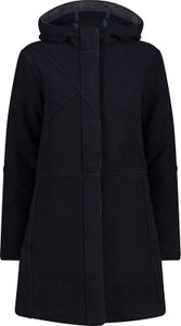 Czarny płaszcz CMP z kapturem z wełny
