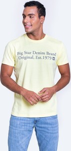 Złoty t-shirt Big Star z dzianiny z krótkim rękawem z nadrukiem