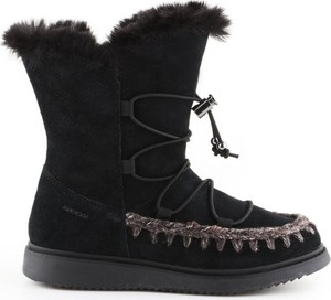 Czarne buty dziecięce zimowe Geox sznurowane z zamszu dla dziewczynek