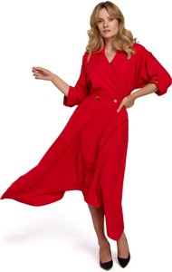 Czerwona sukienka Makover z długim rękawem z tkaniny