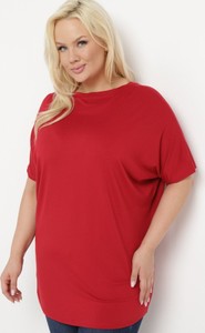 Czerwona bluzka born2be z krótkim rękawem z okrągłym dekoltem w stylu casual