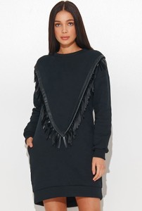 Czarna sukienka Numinou z bawełny mini z długim rękawem