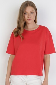 Czerwona bluzka born2be z okrągłym dekoltem z krótkim rękawem w stylu casual