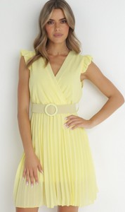 Żółta sukienka born2be z krótkim rękawem mini z tkaniny