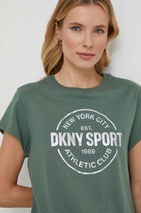 Zielona bluzka DKNY z okrągłym dekoltem w młodzieżowym stylu z bawełny