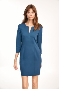 Niebieska sukienka Nife z długim rękawem z dekoltem w kształcie litery v w stylu casual