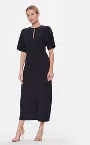 Czarna sukienka Tommy Hilfiger z okrągłym dekoltem prosta midi