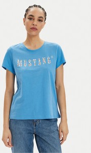Niebieski t-shirt Mustang z krótkim rękawem z okrągłym dekoltem