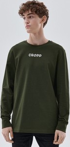 Zielony t-shirt Cropp z nadrukiem w młodzieżowym stylu z długim rękawem