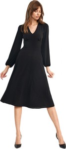 Czarna sukienka Nife midi z długim rękawem z dekoltem w kształcie litery v