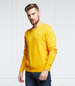 Żółty sweter Tommy Hilfiger z kaszmiru w stylu casual z okrągłym dekoltem