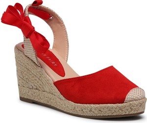 Czerwone sandały Jenny Fairy na koturnie z klamrami w stylu casual