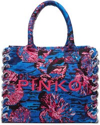 Niebieska torebka Pinko na ramię w wakacyjnym stylu z nadrukiem