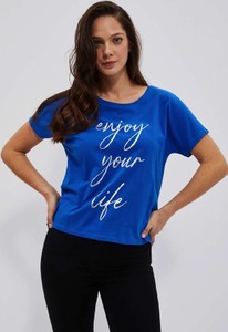 Niebieski t-shirt Moodo.pl z krótkim rękawem z okrągłym dekoltem