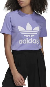 Fioletowa bluzka Adidas z krótkim rękawem z okrągłym dekoltem w sportowym stylu