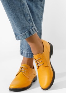 Żółte półbuty Zapatos ze skóry z płaską podeszwą sznurowane