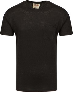 Czarny t-shirt Mc2 Saint Barth w stylu klasycznym z krótkim rękawem z lnu