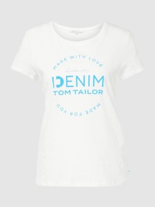 T-shirt Tom Tailor Denim z bawełny z okrągłym dekoltem w młodzieżowym stylu