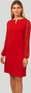 Czerwona sukienka Greenpoint z długim rękawem z szyfonu mini