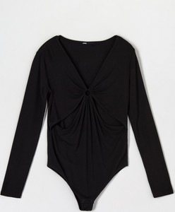 Czarna bluzka Sinsay z dekoltem w kształcie litery v w stylu casual z długim rękawem