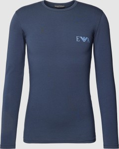 Niebieska koszulka z długim rękawem Emporio Armani z nadrukiem z bawełny w stylu casual