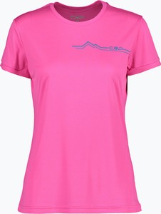 Różowy t-shirt CMP z krótkim rękawem w sportowym stylu z okrągłym dekoltem
