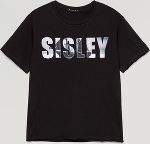 Czarna koszulka dziecięca Sisley dla chłopców z bawełny