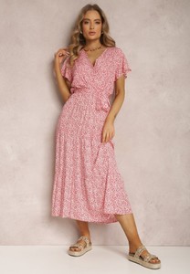 Różowa sukienka Renee kopertowa z tkaniny midi