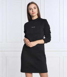 Czarna sukienka Calvin Klein z okrągłym dekoltem mini prosta