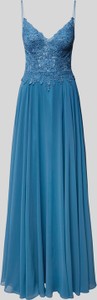 Niebieska sukienka Mascara bez rękawów maxi z dekoltem w kształcie litery v