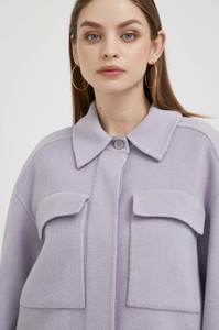Fioletowa kurtka Calvin Klein bez kaptura przejściowa z wełny
