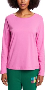 Różowa bluzka Esprit z długim rękawem w stylu casual