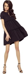 Czarna sukienka Moda Dla Ciebie w sportowym stylu mini z krótkim rękawem