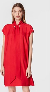 Czerwona sukienka Simple z kołnierzykiem prosta w stylu casual